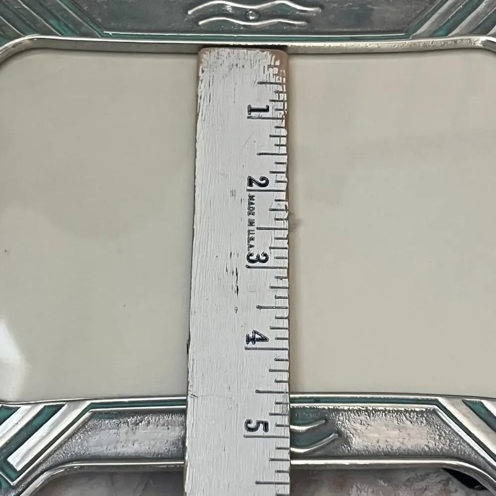Vintage Silver Toned Picture Frame 4.5 x 6.5 in Aqua Accents Textured Easel Back